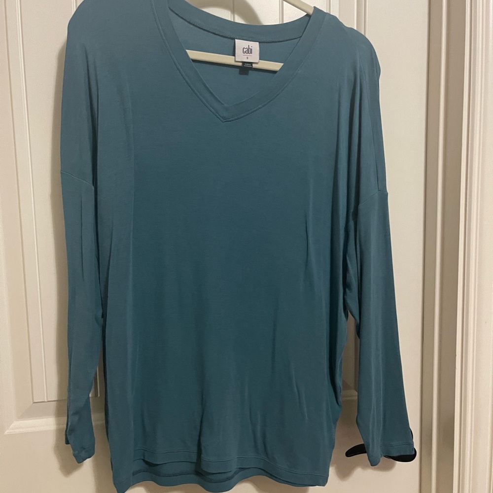 CAbi Teal Long Sleeve V-Neck Top